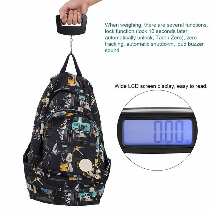 WeiHeng Mini balance électronique portable pour bagages, écran LCD numérique, crochet de suspension gray