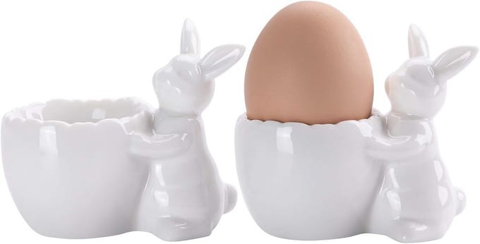 Eierdopjes Set - Eierhouders - Ontbijt Serveren - Schattig Haas Design - Set van 2 - Wit