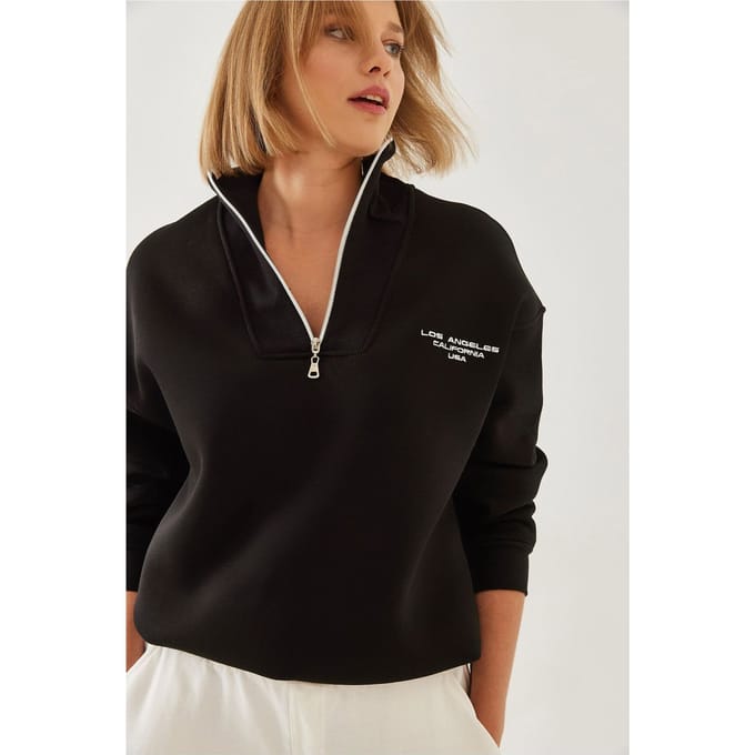 Oversized Gebreide Ritskraag Sweatshirt