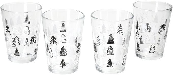 Set van 4 TREE GREY WINTER kerstboom potten met zwart-witte kerstbomen - 817348