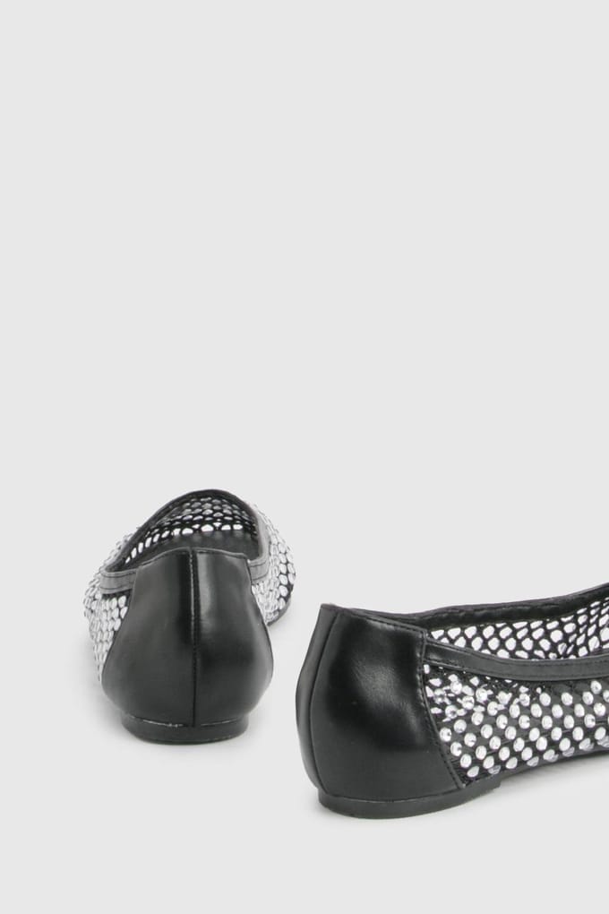 boohoo Dames Diamante Mesh Ballerina's | Black | Maat: 6