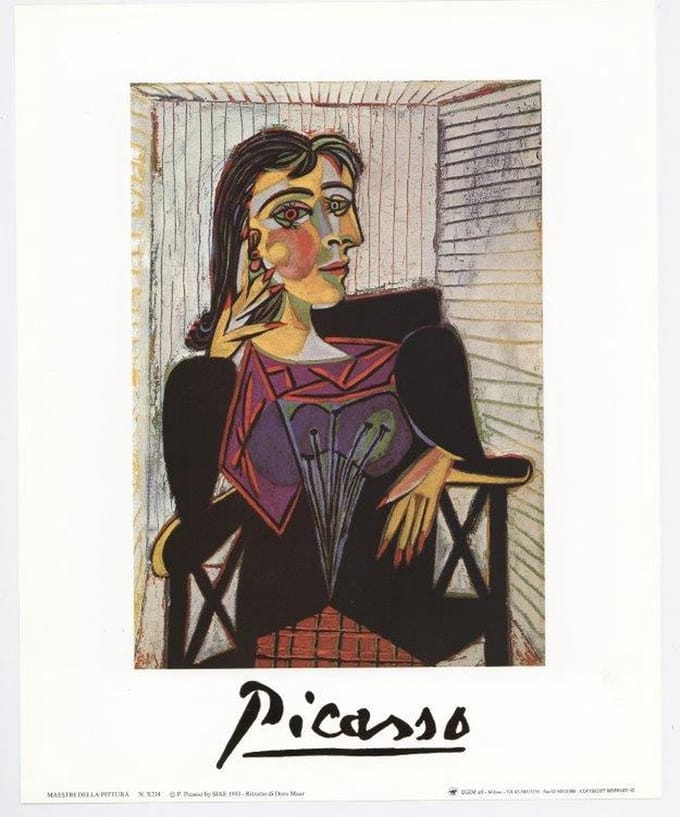 Mini kunstposter - Portret van Dora Maar - Pablo Picasso - 24x30 cm