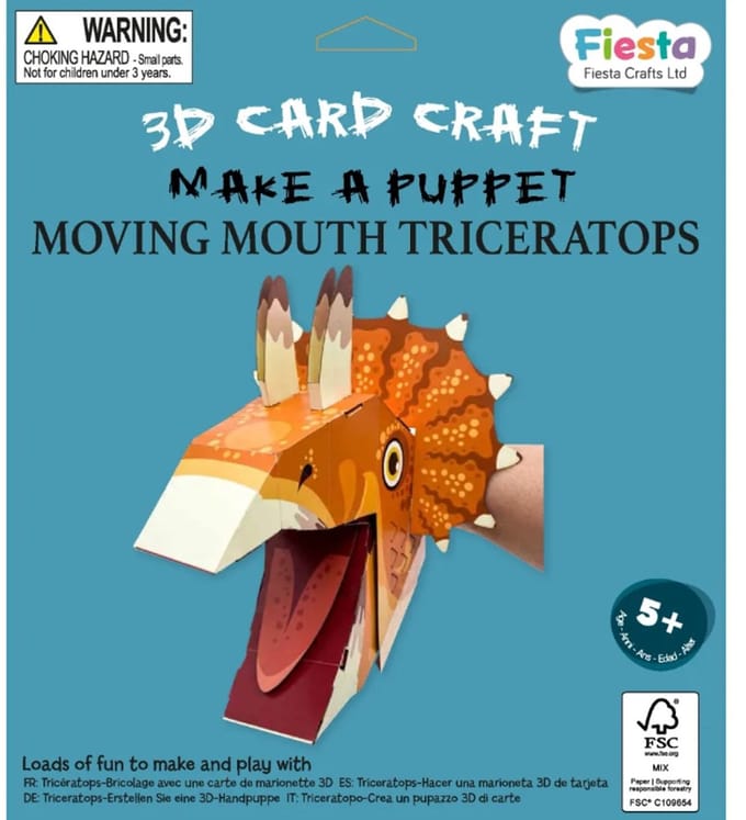 Fiesta Crafts knutselset triceratops handpop karton speelgoed.