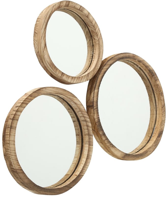 Houten Spiegel Jones Rond Set van 3 - Maat Ø 25/30/35 cm