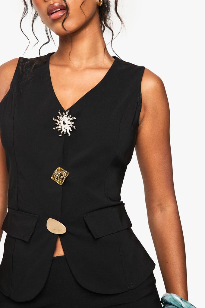 boohoo Dames Multi Trim getailleerd vest | Black | Maat: 6