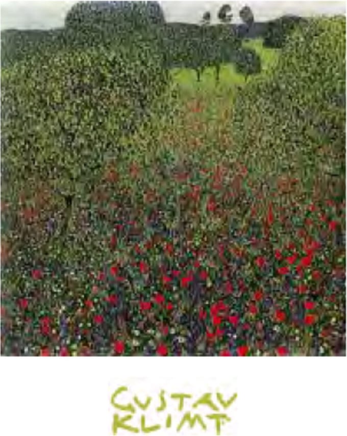 Mini kunstposter - Gustav Klimt - Papaverveld - 24x30 cm