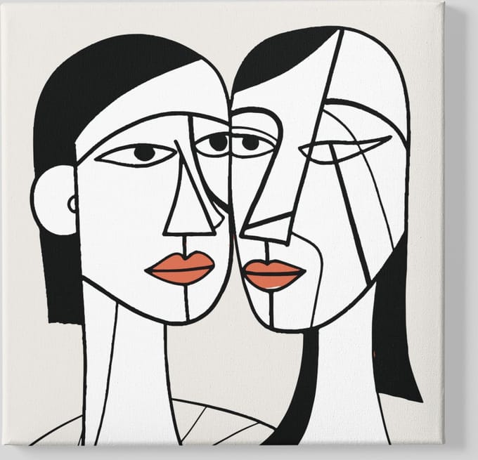 Vierkant Canvas Schilderij - Abstracte Vrouwen - 100x100x2 cm
