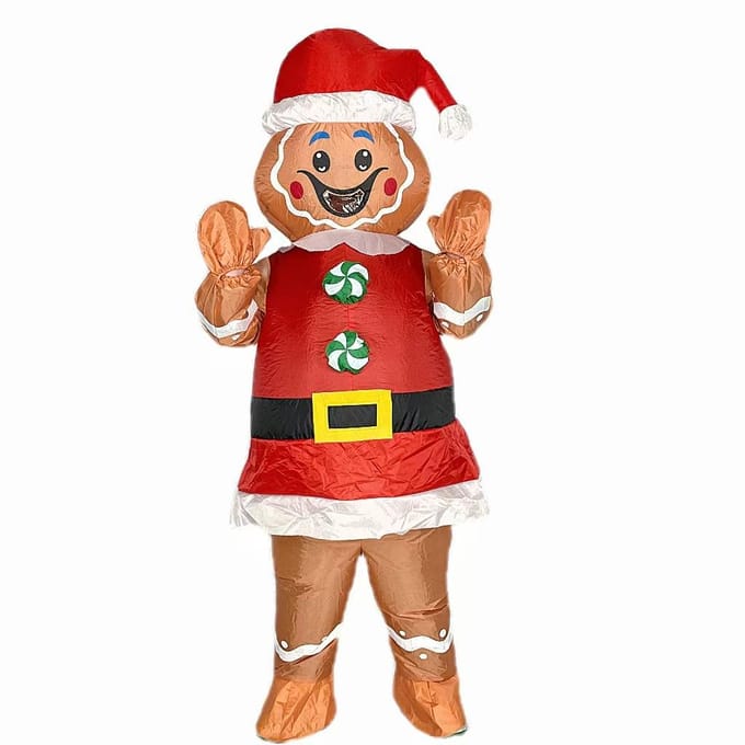 Halloween Peperkoekman Opblaasbaar Kostuum, Volwassenen 150-190cm rood