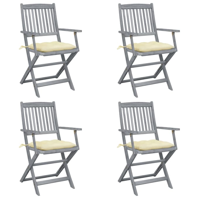 vidaXL - Set - van - 4 - klapstoelen - met - kussens, - gemaakt - van - massief - acaciahout.