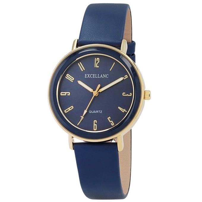 Excellanc-dameshorloge-donkerblauw-goudkleurig-3 atm-diameter 39 mm