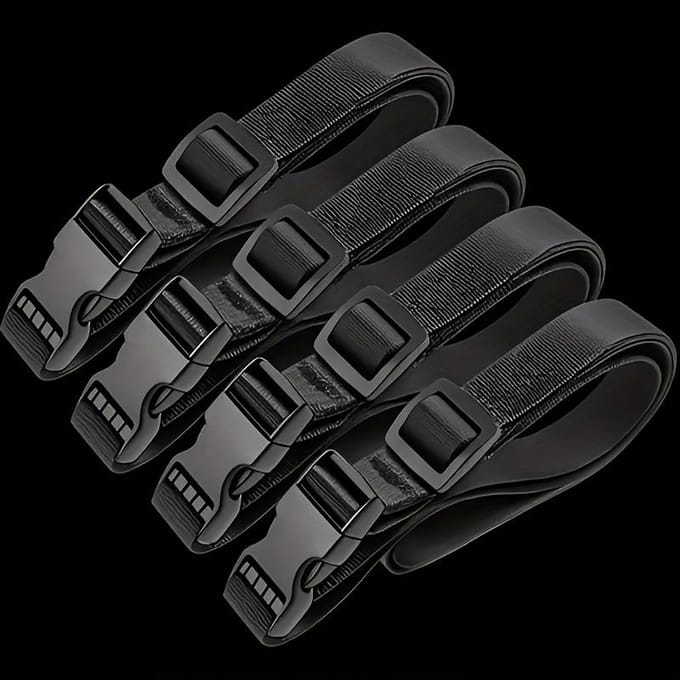 Sangles en Nylon Réglables avec Boucle Métallique - Cordes Élastiques Durables pour Voyage, Camping et Fixation de Cargaison, Ceintures de Sécurité Polyvalentes noir