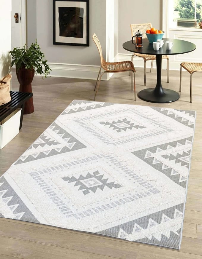 Flycarpets Mallorca Boho Vloerkleed - Creme / Grijs - 140x200 cm - Voor binnen en buiten