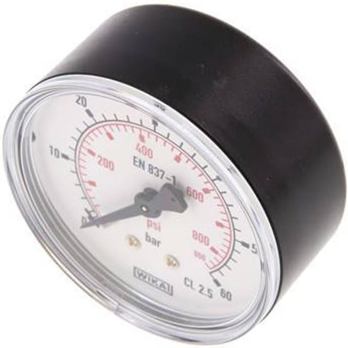0..60 Bar Manometer Achteraansluiting Kunststof/Messing 63 mm Klasse 2.5