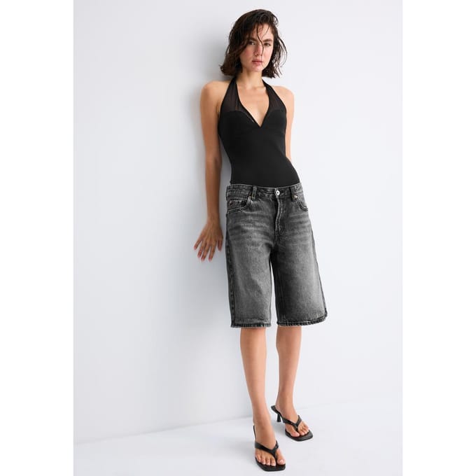Stradivarius Halterbody van mesh  Zwart S