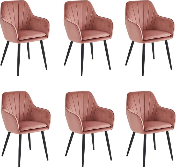 Colenis® - Melissa Eetkamerstoel - Set Van 6 - Roze - Fluweel - Velvet - Industrieel - Met armleuning