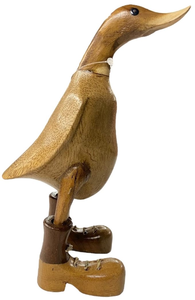 Handgemaakte Houten Eend Bruini Naturel – Decoratieve Indonesische Eend (H24 × B9 cm)