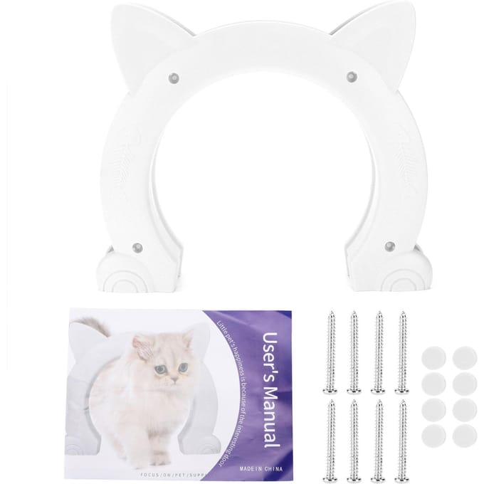 Chatière intérieure en plastique en forme de tête de chat avec motif arête de poisson(Noir ) blanc