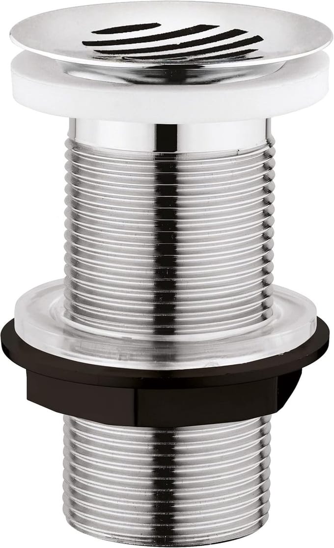 Afvoer voor wastafel met vrijloop zonder overloop, diameter 63 mm voor dikke werkbladen, verchroomd