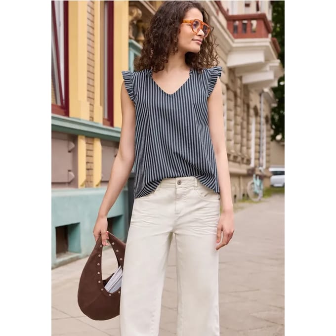 Blouse met V-hals en strepen