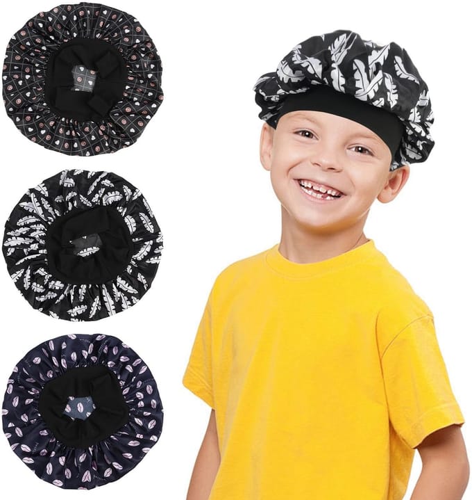 Dailygoods- Slaapmuts Set van 3 - Satijnen Slaapmuts - Antislip - Zacht Polyester - Voor Kinderen - Diameter 27 cm - Haarkap