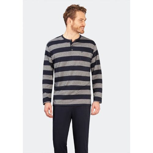 Blauw grijs gestreepte heren pyjama Hajo - Blauw - Maat - 60