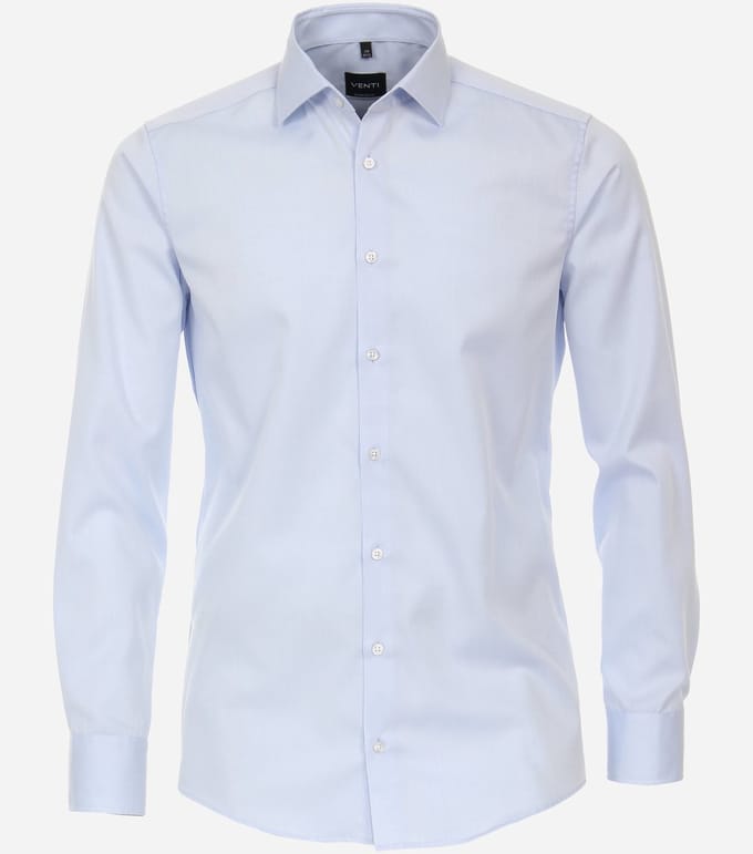 VENTI modern fit overhemd - mouwlengte 7 - twill - blauw - Strijkvriendelijk - Boordmaat: 45
