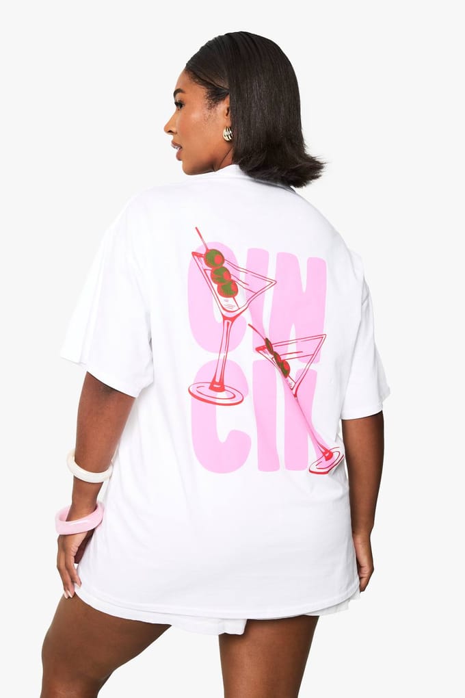 boohoo Dames PLUS CIN CIN OVERGROOTE T-SHIRT | Wit | Maat: 52