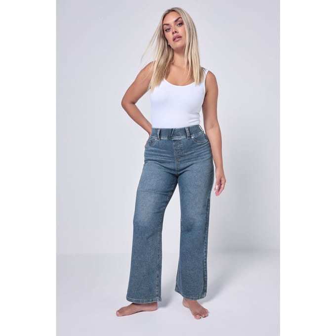 Yours Blauwe Washed Wide Leg Jeggings Size Regular > 52