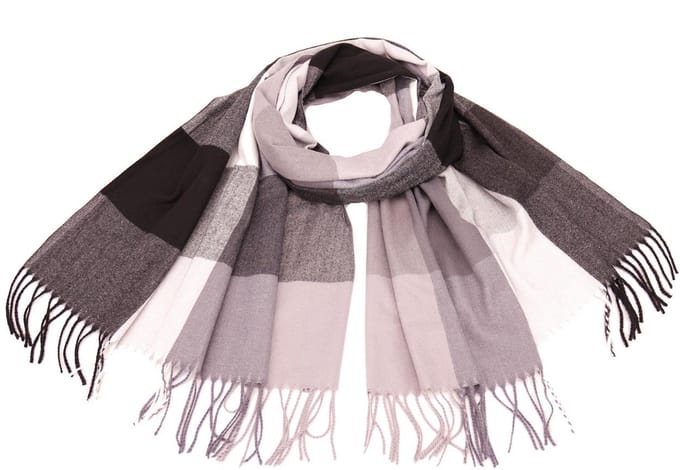 Sjaal herfst/winter met blokprint 180/68cm grijs/zwart