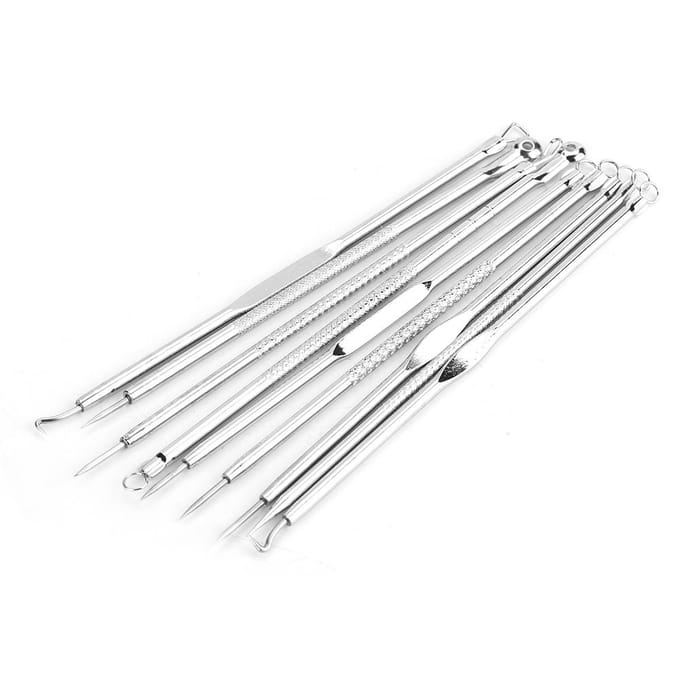 Ensemble 9 Pièces Extracteur de Points Noirs Acier Inoxydable Comédon Extraction de Boutons Outil de Nettoyage du Visage #01 white