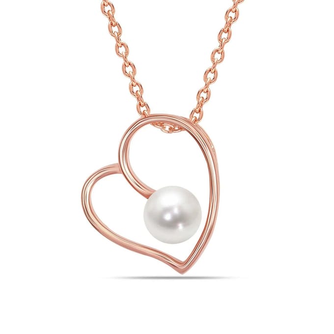 Dames Rose Gouden Hartketting met Parel, 925 Sterling Zilver BICLL020