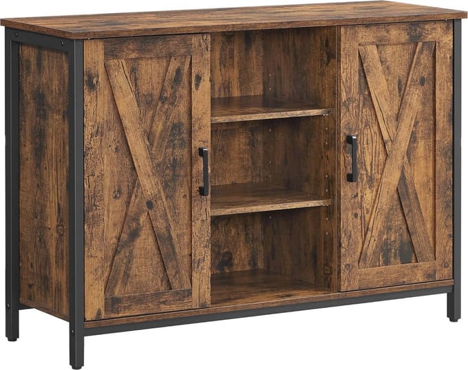 Stijlvol industrieel dressoir met open schappen en lade - Vintage bruin-zwart