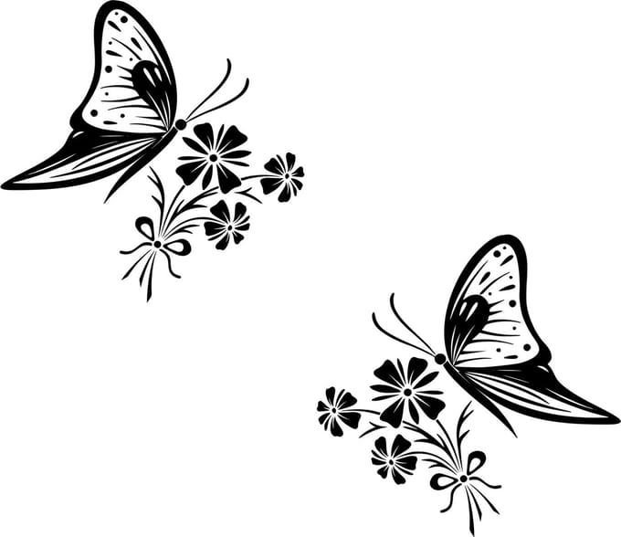 Raam - muur sticker decoratieve vlinder met bloem - wall art