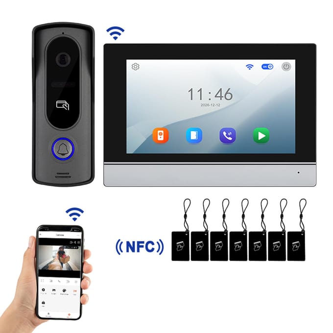 Sonnette Vidéo Intelligente 7 Pouces Caméra Écran Tactile LCD Audio Bidirectionnel Vision Nocturne Détection de Mouvement Alarme Sonnette Filaire