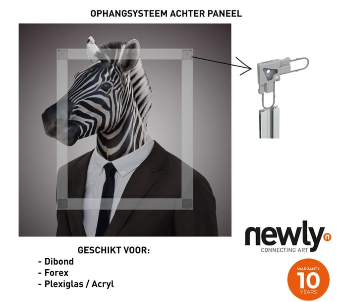 Set 400×600 mm - Blind Ophangsysteem voor Dibond/Forex/Plexiglas - Voor panelen 600×800 mm - Ophangsysteem Schilderij - Zware/Grote Panelen