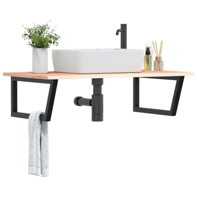 vidaXL - Badkamer - wandschap - staal - en - massief - eikenhout