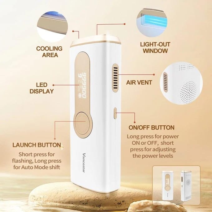 Vancostar Laser Ontharing 999900 Flits Koel Verjonging Acne Behandeling voor Thuis Bikini Trimmer IPL Epilator Schoonheidsapparaat wit