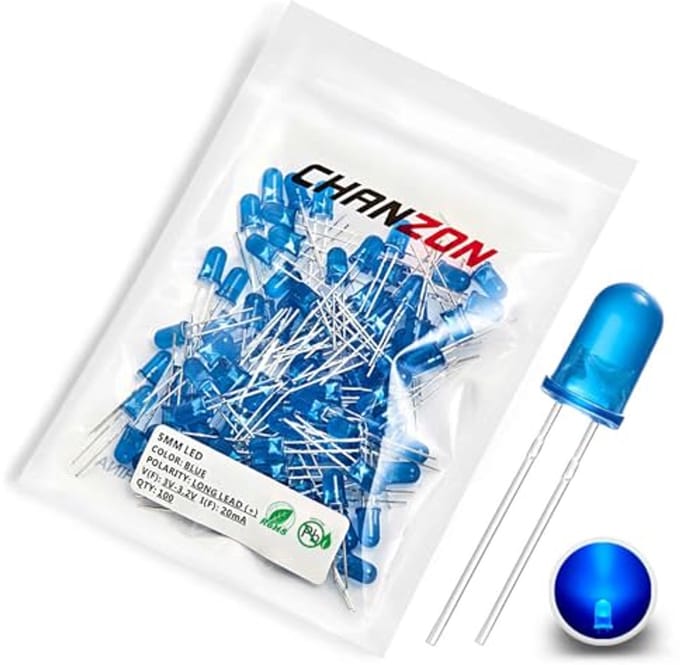 100 stuks 5mm Blauw LED Diodes voor Verlichting – Diffuse Ronde Lens, DC 3V 20mA