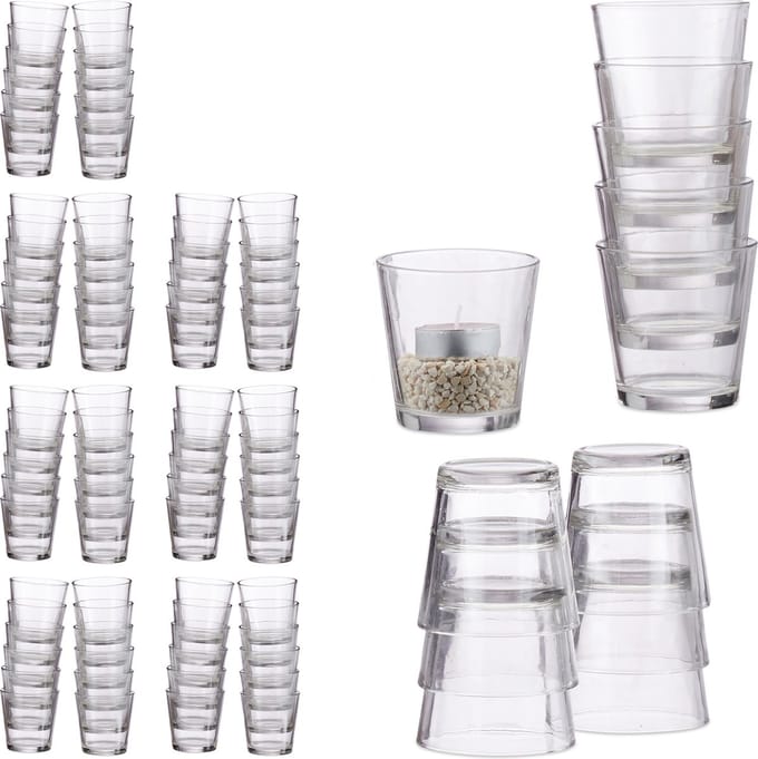 96x waxinelichthouders - doorzichtig - glas - theelichtjeshouder - set