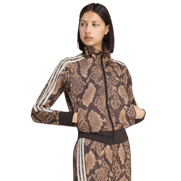 adidas Originals Satin Snake Print Firebird Track Top - Beige- Dames, Beige XS