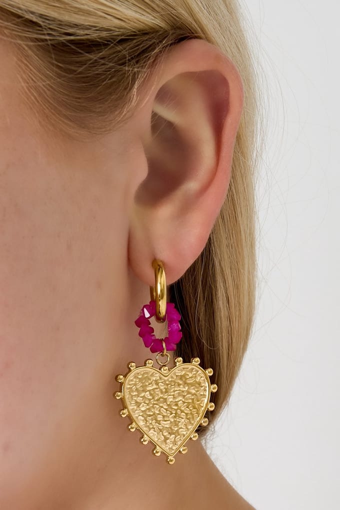 Oorbellen hart - stainless steel goud - roze - waterproof - earparty