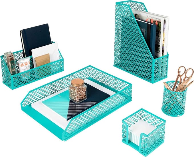 Bureau Organizer Set - Bureau Accessoires - Kantoor Organiseren - Set van Vijf - 5 Delig - Turkoois