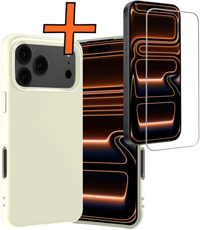 Hoes - Met Screenprotector - Geschikt voor Apple iPhone 17 Pro Max / 18 Pro Max - Sterk & Shockproof - Back Cover - Siliconen Case - Telefoon Hoes - Wit