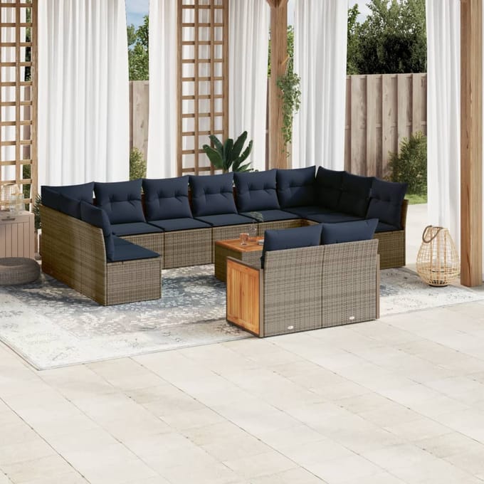 vidaXL - 12-delige - tuinbankset - met - kussens, - grijs - polyrotan
