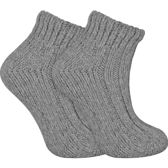 Dames DikkeKnit Wool Blend Enkellaars Sokken - Grijs