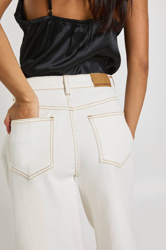 boohoo Dames De Mid Waist Wide Leg Jeans | Ecru | Maat: 42