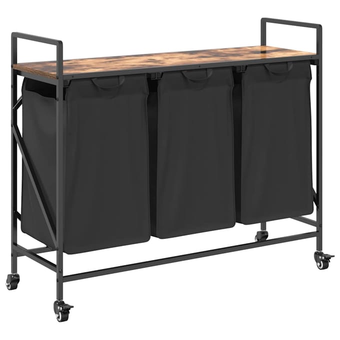vidaXL - Wasmand - 3 - vakken - met - planken - gerookt - eikenkleurig