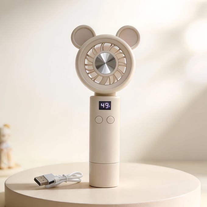 Hand Ventilator - Mini Fan - USB Oplaadbare - Elektrisch Draagbare Handventilator - met led-display - voor reizen, kantoor, thuis, outdoor - geschenken - Beige