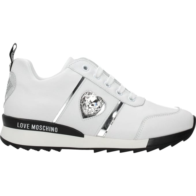 Love Moschino Witte Leren Lage Sneakers