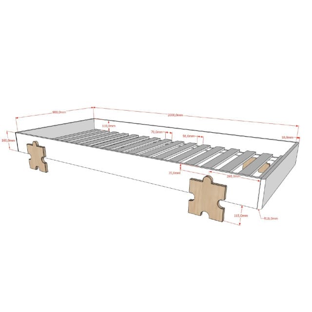 LUCEVI - Modulo Puzzle Bed 90x200cm - Grijs